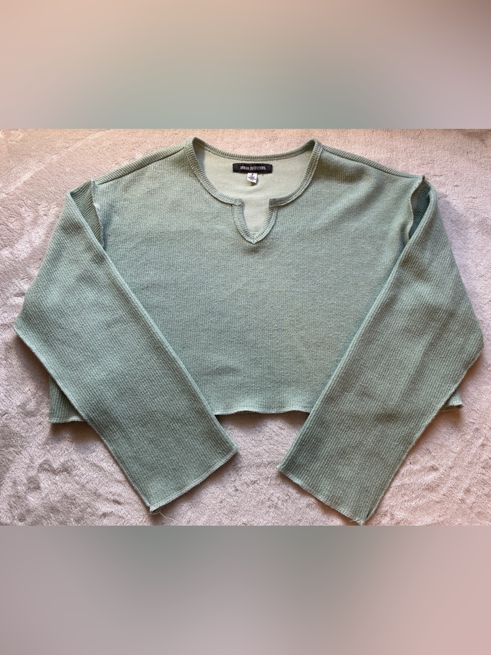 Urban Outfitters Green Ribbed Knit V-Neck Pullover Sweater Long Sleeve Size S